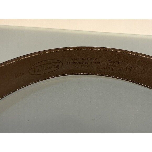 TALBOTS Brown Embossed Leather Belt w/Decorative Gold Buckle Made In Italy Sz M - Picture 4 of 5